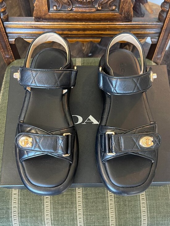 Coach Shoes - COACH QUILTED BLACK LEATHER DAD SANDALS SIZE 7